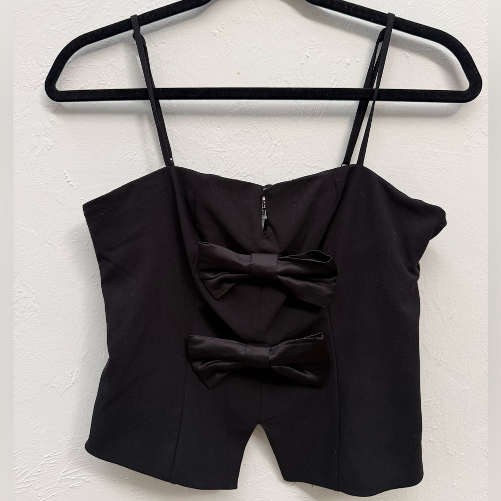 Black Bow-Front Spaghetti Strap Camisole Top